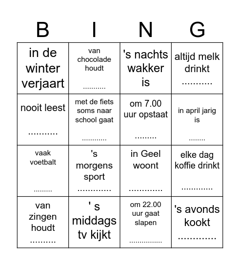 Zoek iemand die.... Bingo Card