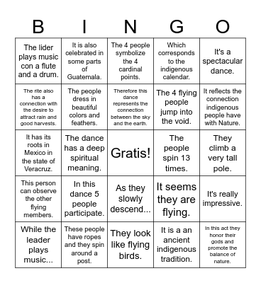 la Danza de los Voladores Bingo Card