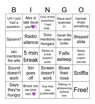 Lecture Bingo Card