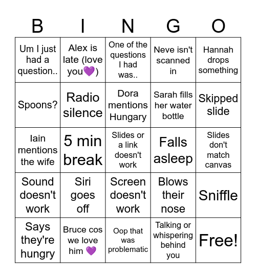 Lecture Bingo Card