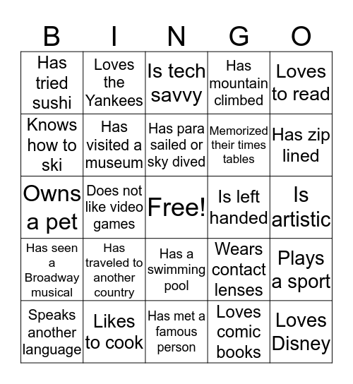 People Bingo Card