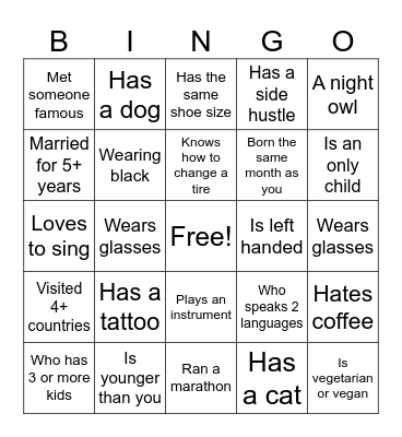 Find the Guest Bingo Card
