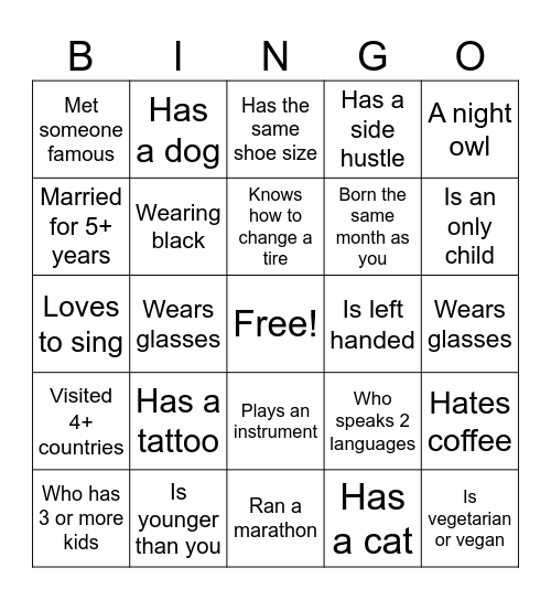 Find the Guest Bingo Card