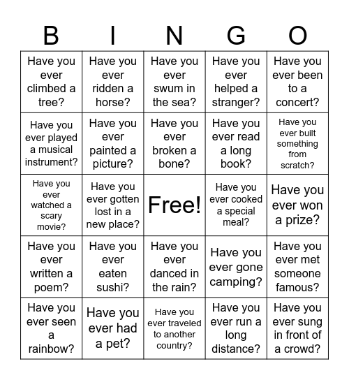 Present Perfect Bingo Card