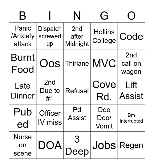 Firehouse Bingo Card
