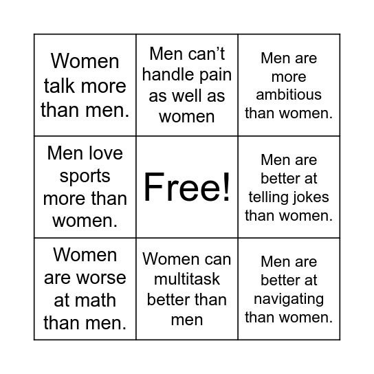 Stereotypes! Bingo Card