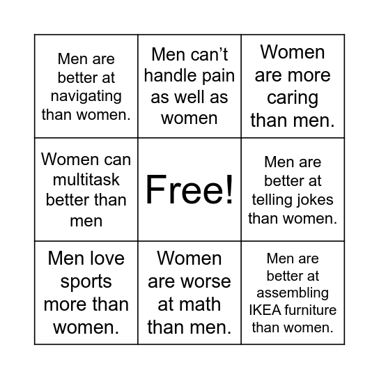 Stereotypes! Bingo Card