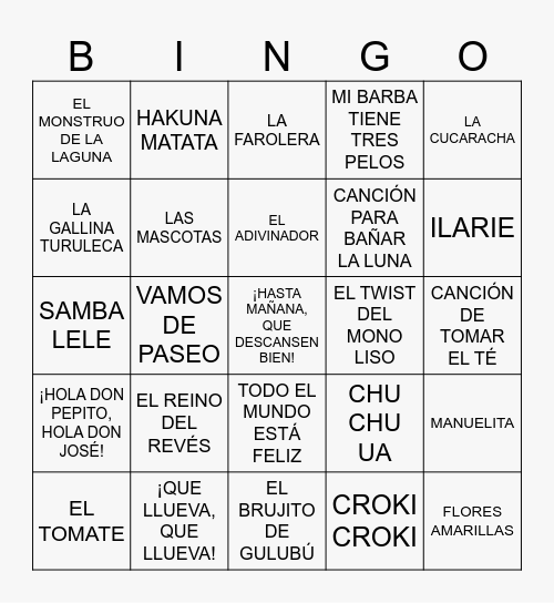 BINGO MUSICAL Bingo Card