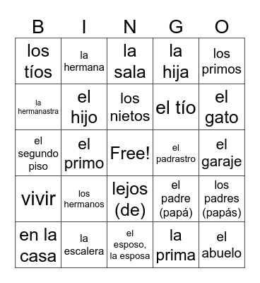 La familia y la casa Bingo Card