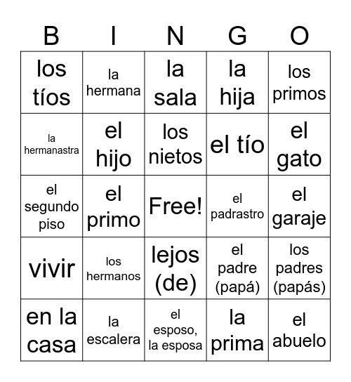 La familia y la casa Bingo Card