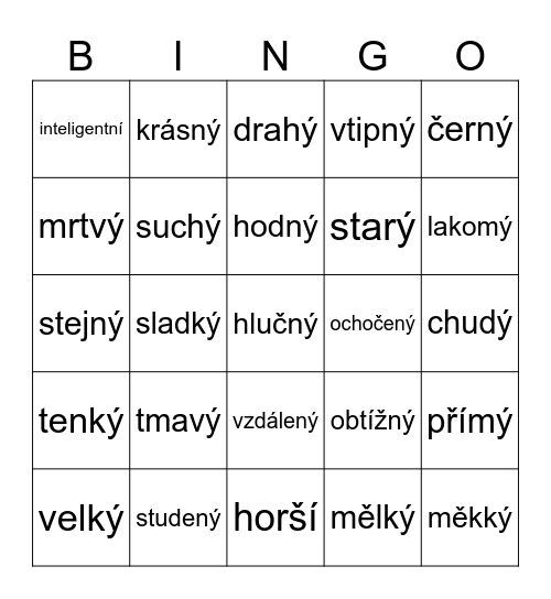Přídavná jména Bingo Card
