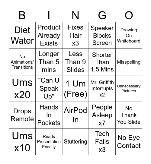 Presentation Bingo Card