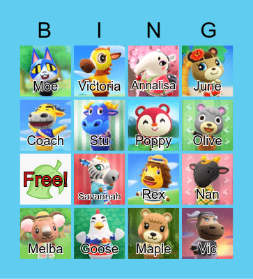 Animal Crossing Bingo Card