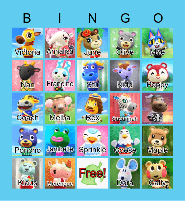 Animal Crossing Bingo Card