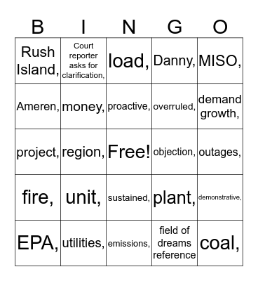 Trial Bingo Card