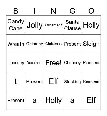 Spelling BINGO Card