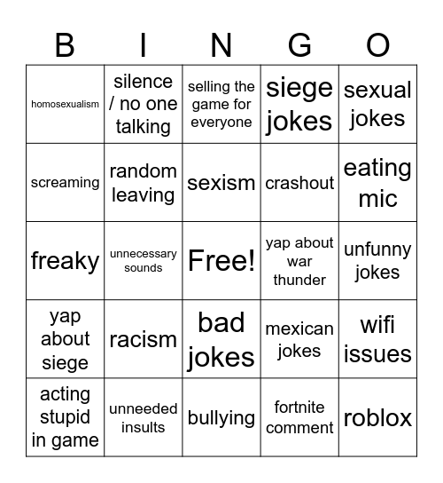 friend bingo Card