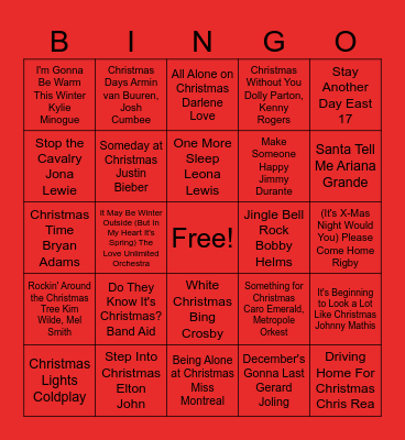 Sky Radio Christmas Songs Bingo Card