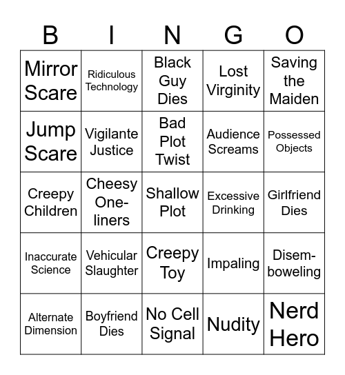 Bad Horror Movie Bingo Card