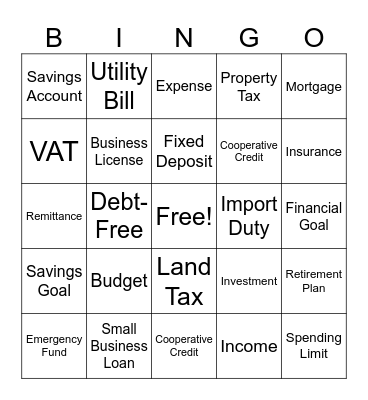 Bank Roll Bingo Card