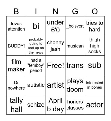 ADDISON Bingo Card