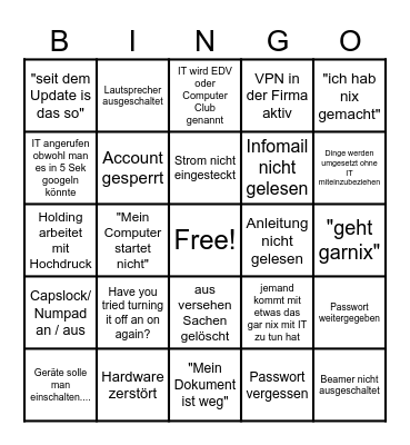IT Bingo Card