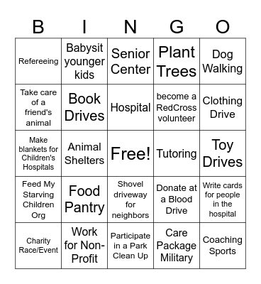 Volunteering Bingo Card