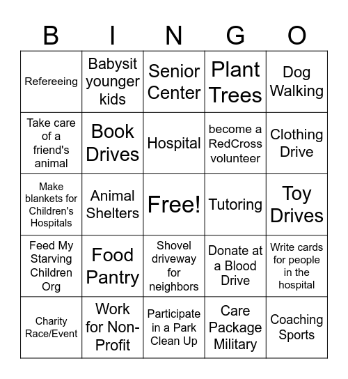 Volunteering Bingo Card