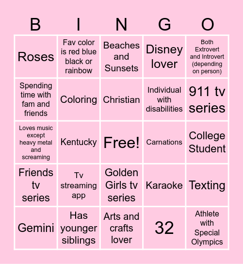 Penpal Bingo Card