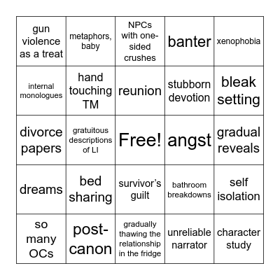 milkywayes’ fic bingo Card