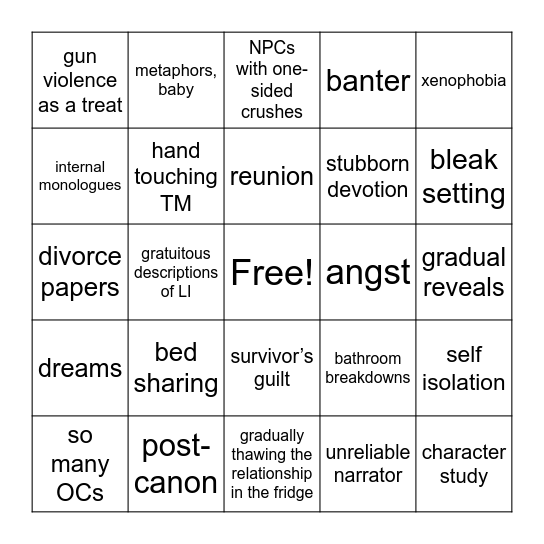 milkywayes’ fic bingo Card