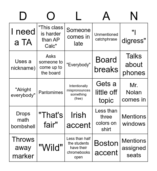 Dolango Bingo Card