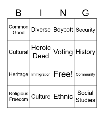 Culture and Diversity Bingo Card