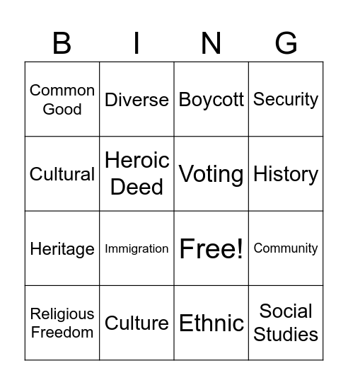 Culture and Diversity Bingo Card