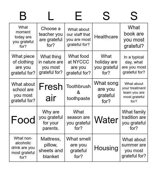 Grateful Bingo Card