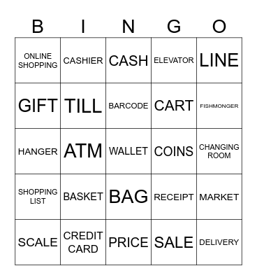 SHOPPING Bingo Card