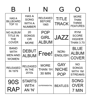 Album Bingo Card