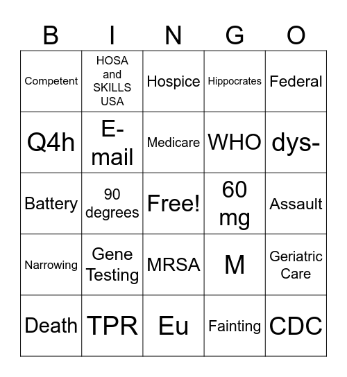 Health Science 1 Final Exam Review Bingo Card