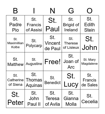 The Communion of Saints Bingo Card