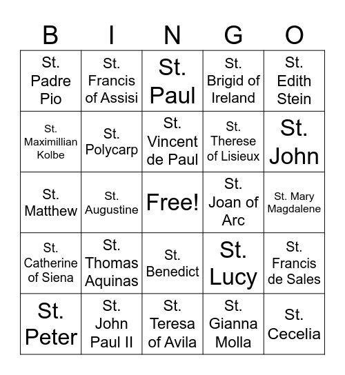 The Communion of Saints Bingo Card