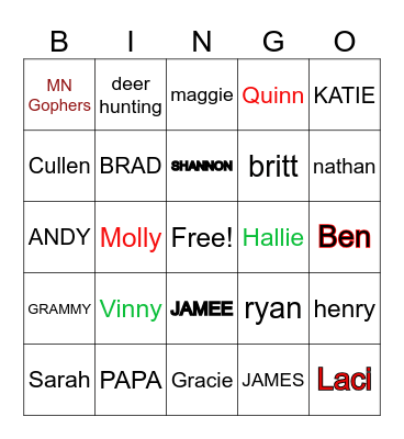 KRATOCHVIL FAMILY BINGO Card