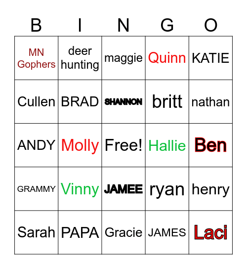 KRATOCHVIL FAMILY BINGO Card