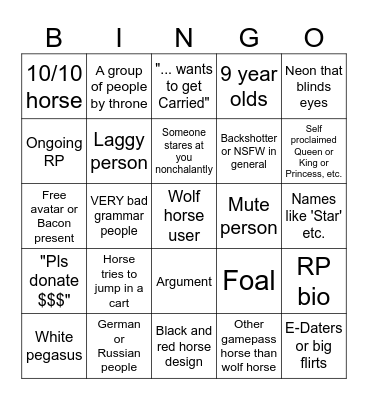horse world roblox brainrot bingo Card