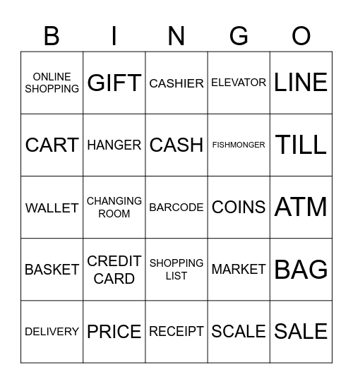 SHOPPING Bingo Card