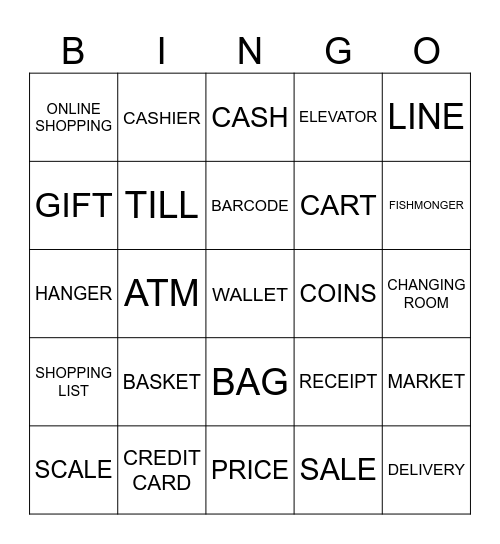 SHOPPING Bingo Card