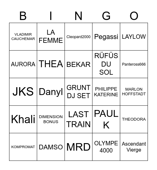 DOUR 2025 Bingo Card