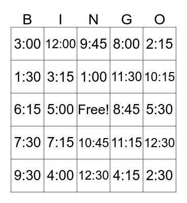 Time  Bingo Card