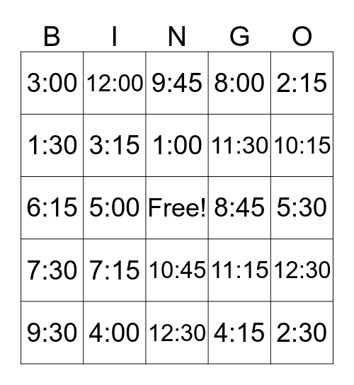 Time  Bingo Card