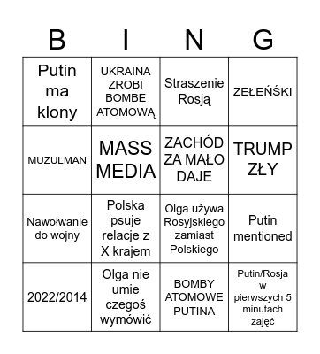 Olga Bingo Card