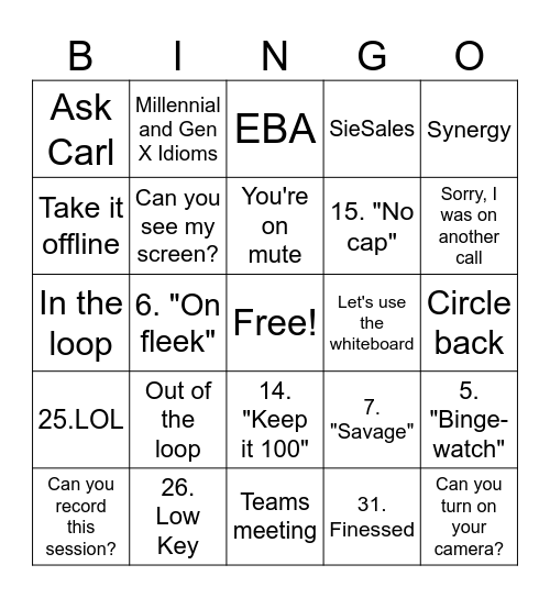 Untitled Bingo Card